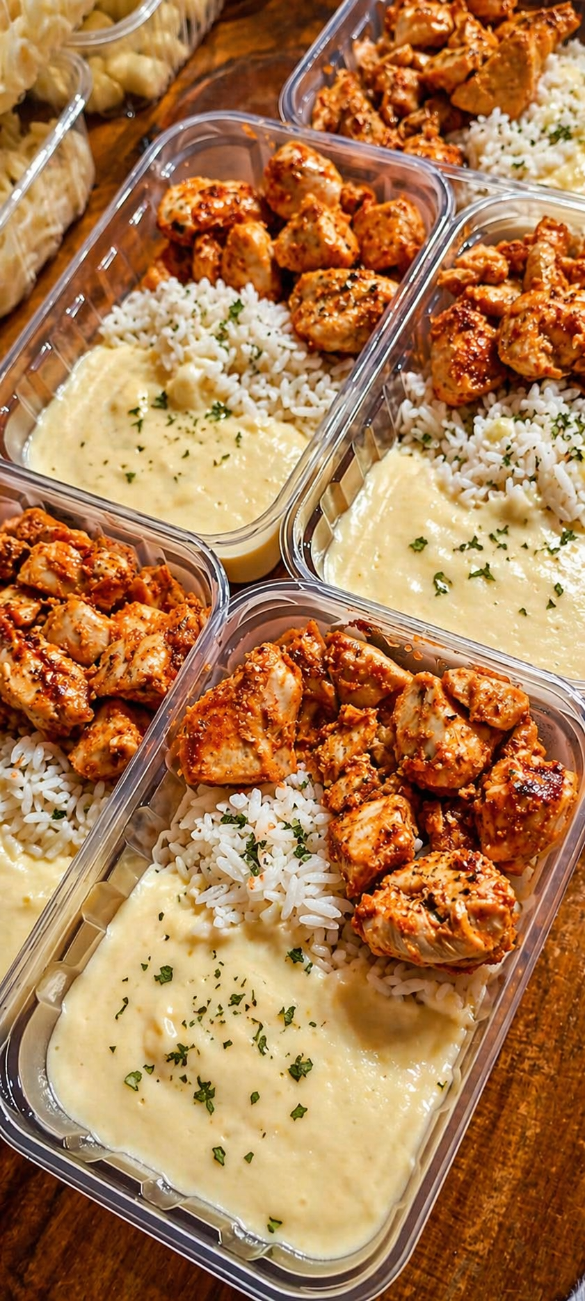 Arroz, creme de milho e frango ao molho